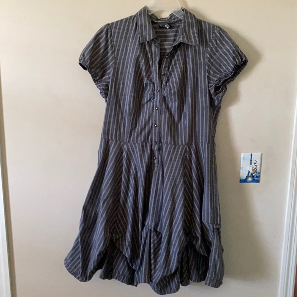 Old time style button up grey stripe dress